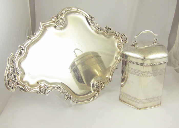 CONTINENTAL SILVER TRAY AND JAR