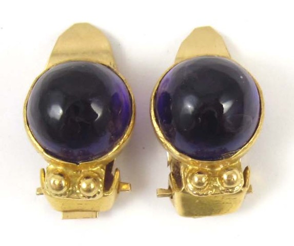 PAIR OF AMETHYST CABOCHON EARRINGS 16dbfb