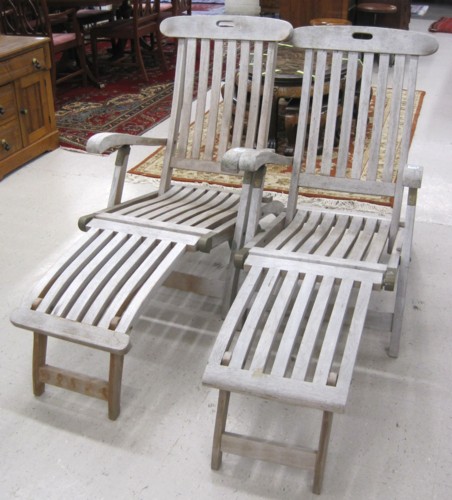 PAIR OF FOLDING LOUNGE DECK CHAIRS of