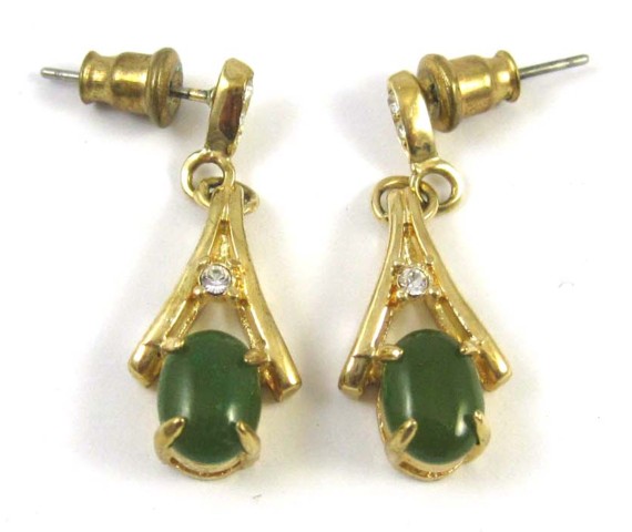 PAIR OF JADE AND DIAMOND EARRINGS