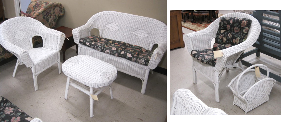 FIVE-PIECE WHITE WICKER FURNITURE SET: