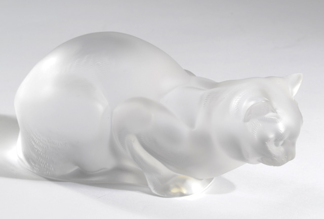 LALIQUE FRANCE GLASS CAT SCULPTURE frosted