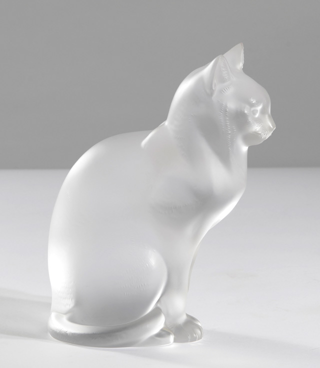 LALIQUE FRANCE GLASS CAT SCULPTURE