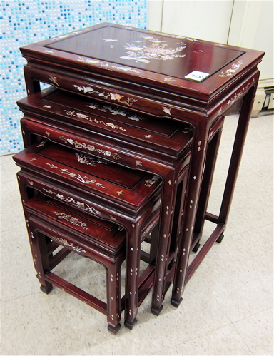 A NESTING SET OF FOUR INLAID ROSEWOOD