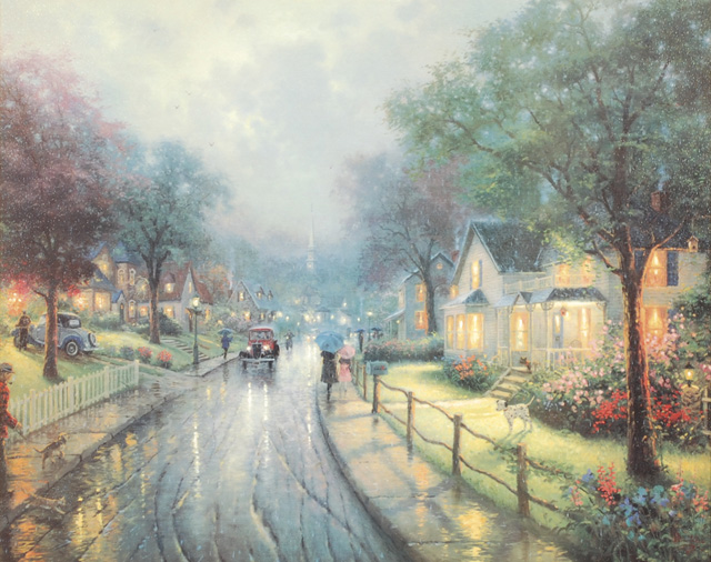 THOMAS KINKADE COLOR LITHOGRAPH ON CANVAS.