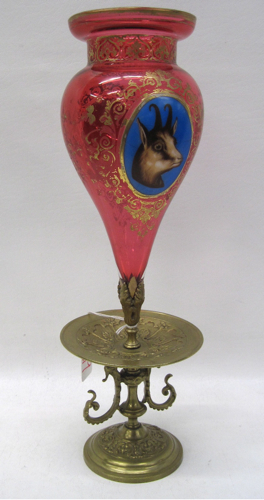 VICTORIAN CRANBERRY GLASS & GILT METAL