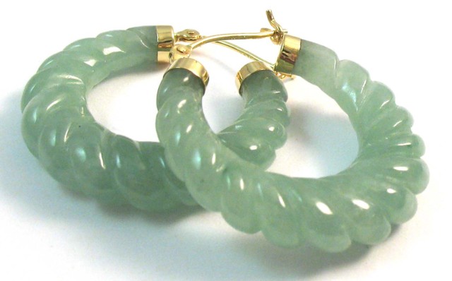 GREEN JADE HOOP EARRINGS each light 16def3