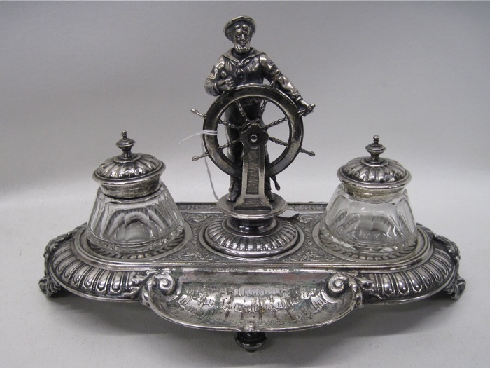 SILVER PLATED FIGURAL DESK SET  16df18