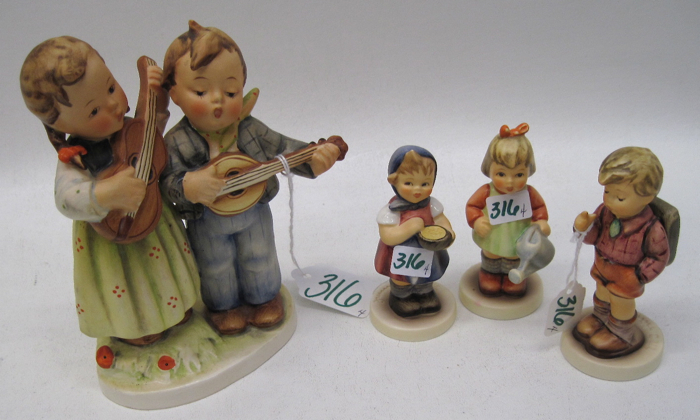 FOUR GERMAN HUMMEL PORCELAIN FIGURINES: