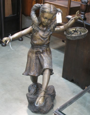 NEAR LIFE-SIZE BRONZE SCULPTURE girl