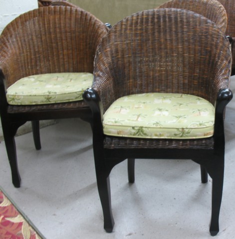 A SET OF TEN WICKER DINING CHAIRS