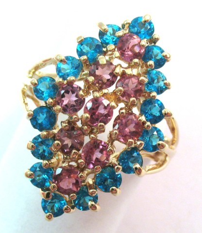 PINK AND BLUE TOPAZ RING 14k yellow 16dfd6