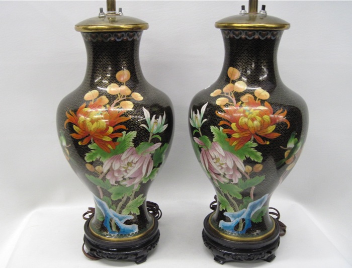 PAIR CHINESE CLOISONNE TABLE LAMPS 16e001