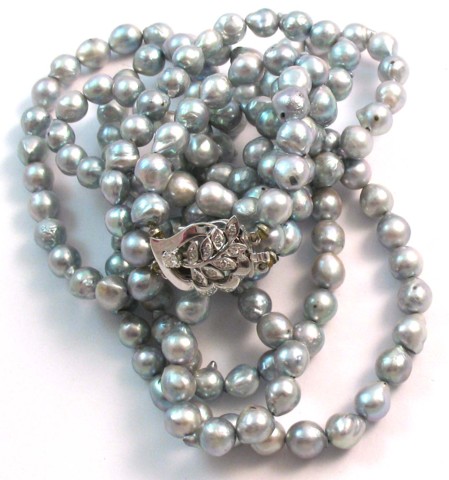DOUBLE STRAND GRAY PEARL NECKLACE