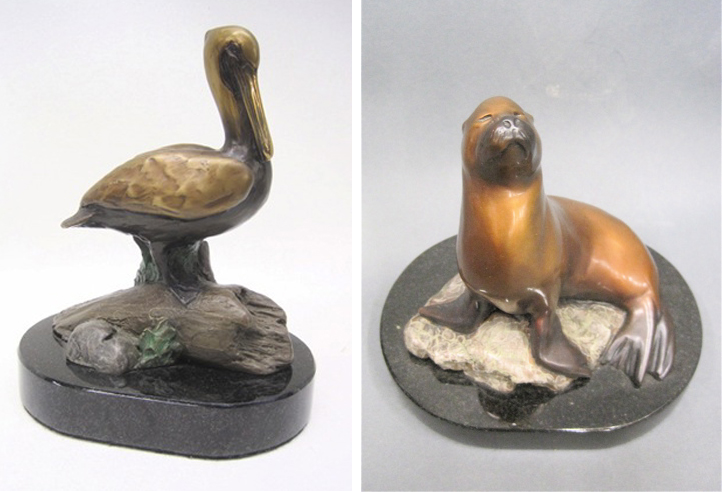 TWO RIP CASWELL ORIGINAL MINIATURE BRONZE