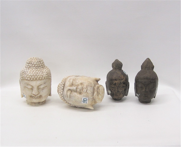 FOUR SCULPTED STONE BUDDHA HEADS: