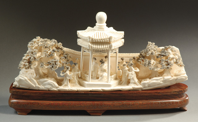 IVORY CARVED LANDSCAPE with twelve 16e048