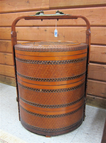 CHINESE TRIPLE-TIERED BASKET of cylindrical