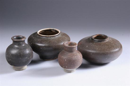 FOUR CHINESE BROWN GLAZED PORCELAIN
