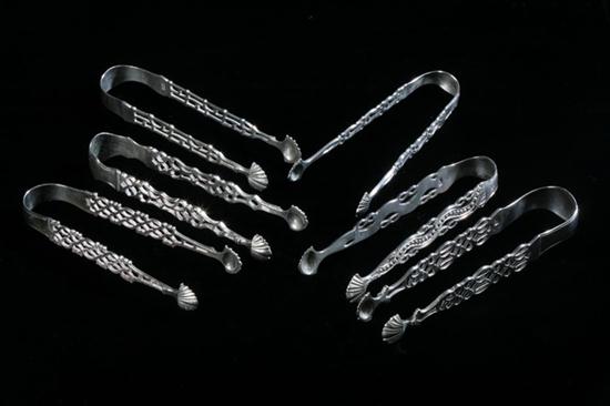 SIX GEORGE III SILVER SUGAR TONGS. Makers