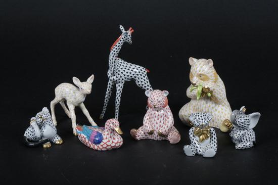 EIGHT MINIATURE HEREND PORCELAIN ANIMALS.