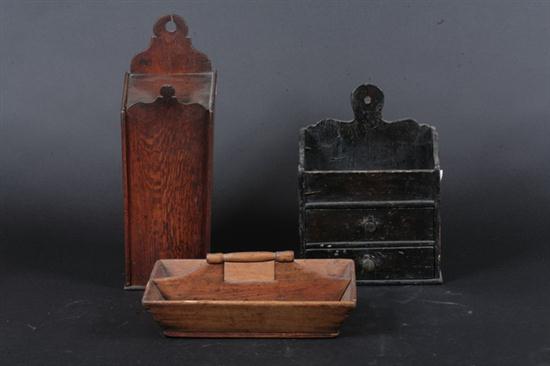 THREE WOOD CANDLE BOXES. Including