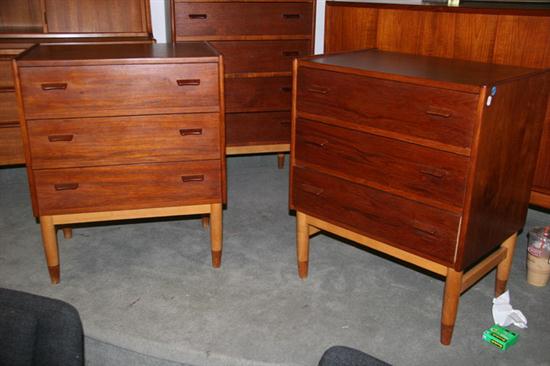 TWO DANISH THREE-DRAWER TEAK WOOD CHESTS.