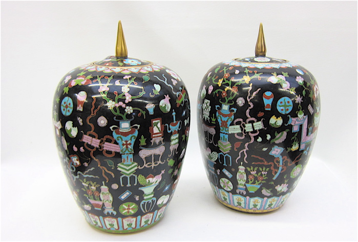 PAIR CHINESE CLOISONNE GINGER JARS 16e29b