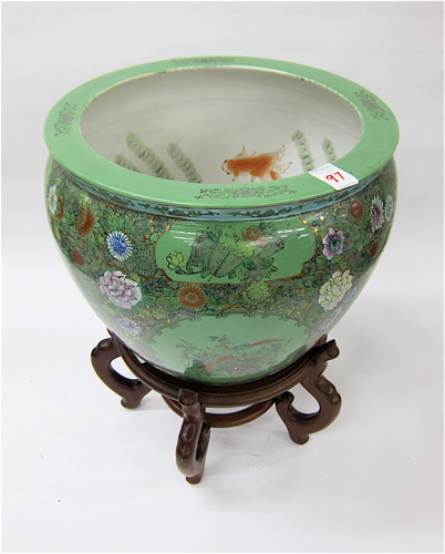 CHINESE PORCELAIN FISHBOWL ON STAND