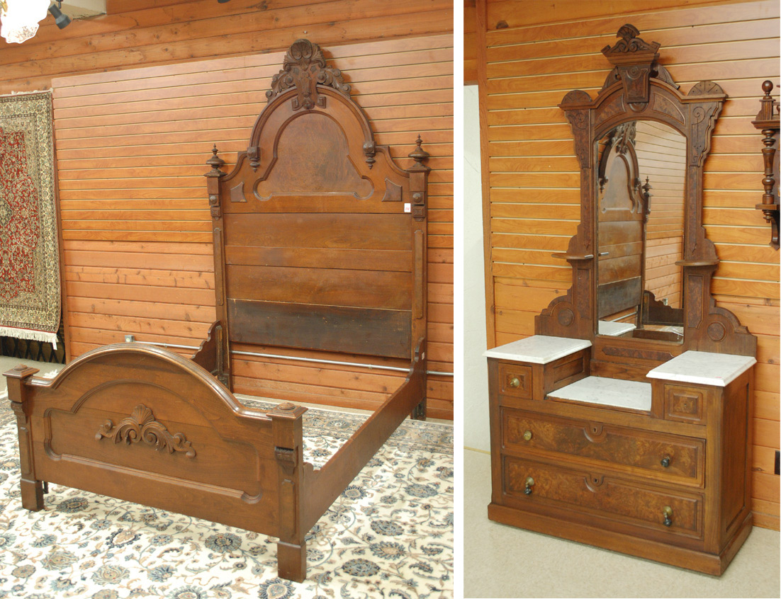 VICTORIAN WALNUT BED AND DRESSER 16e335