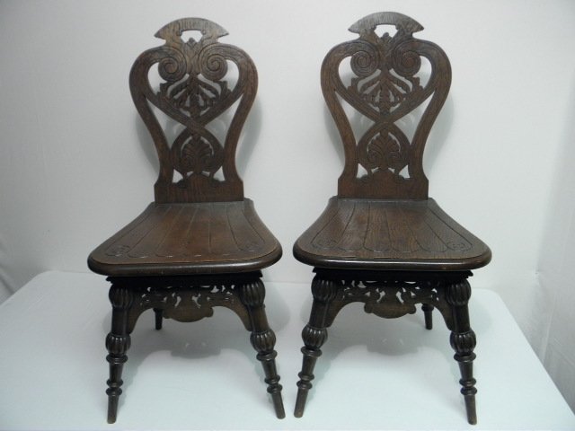 Four English oak hall chairs. Circa