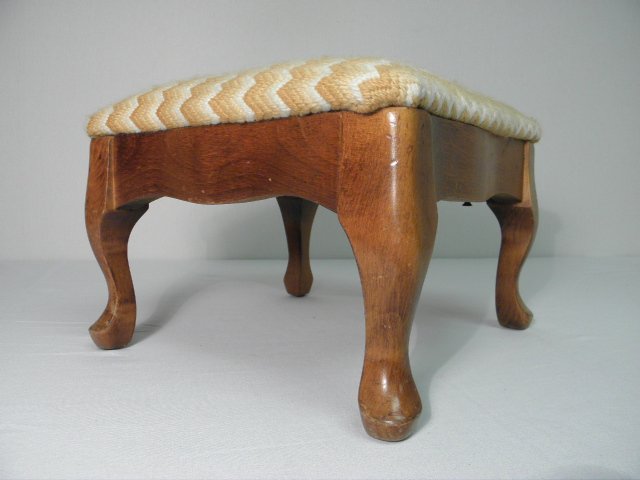 A small Walnut footstool with zig-zag