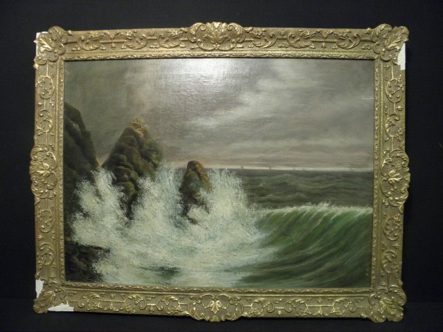 Oil on canvas painting depicting waves