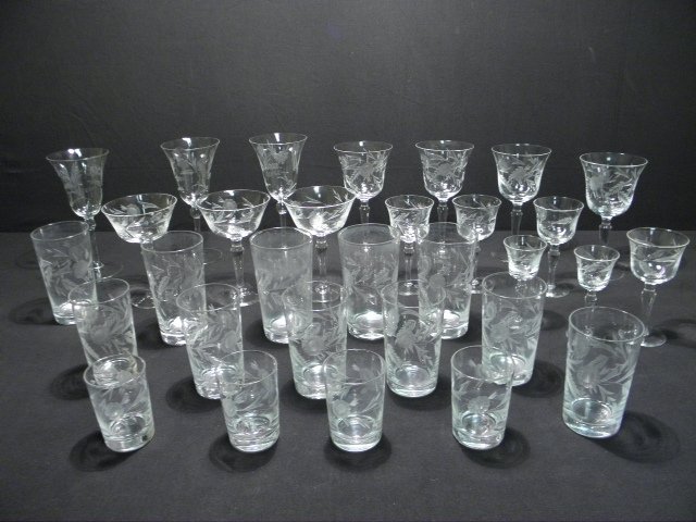 Group of etched glass stemware 16bcb4