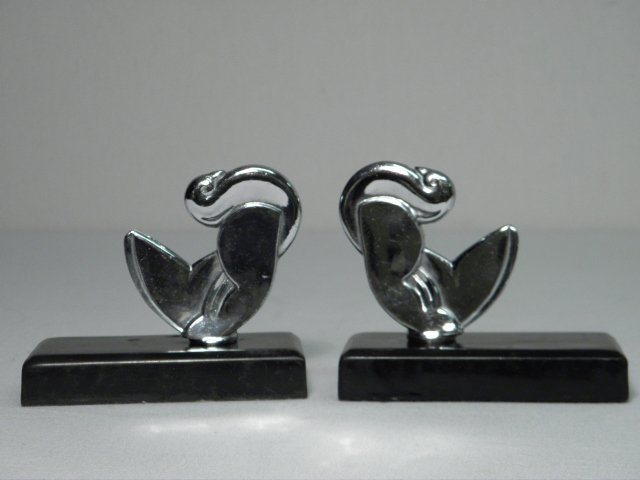 Pair chrome art nouveau bird bookends  16bcf6