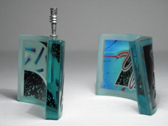 Two art glass cologne bottles by 16bcf2