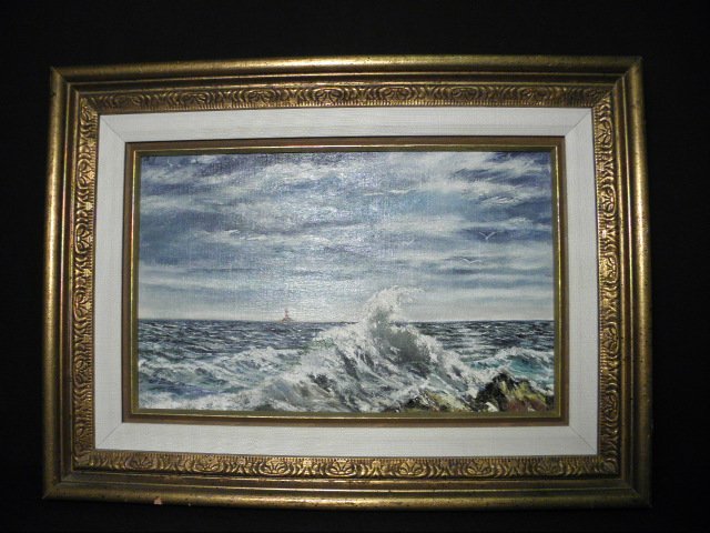 Small oil on canvas seascape scene 16bd04