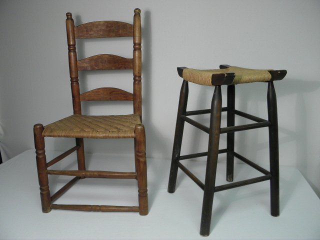 A small wooden side chair and a wooden