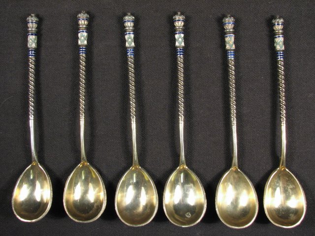 A matched set of six Russian enameled