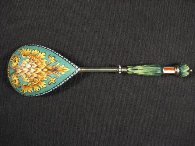 A large Russian gold washed silver spoon