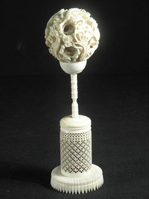 An intricately carved Chinese ivory