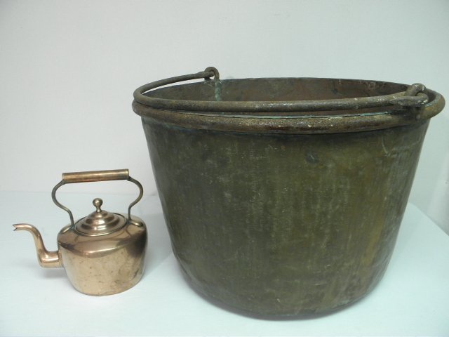 Large copper apple butter cauldron and
