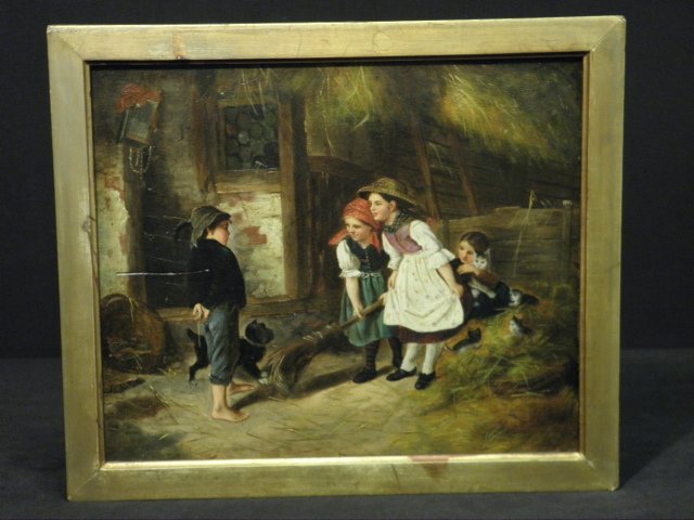 Oil on wooden panel painting depicting