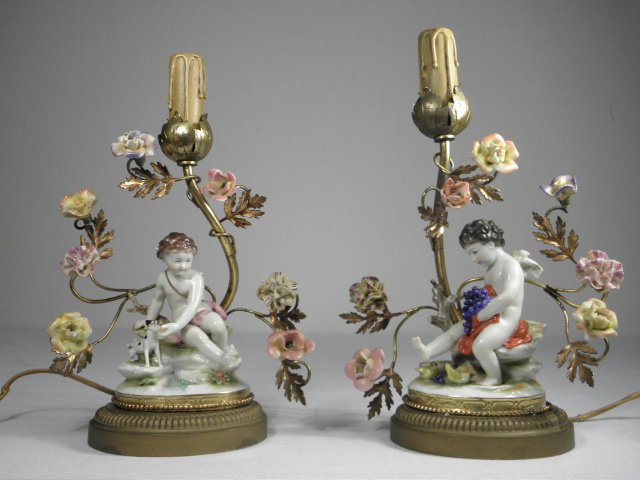 Pair of small continental gilt bronze