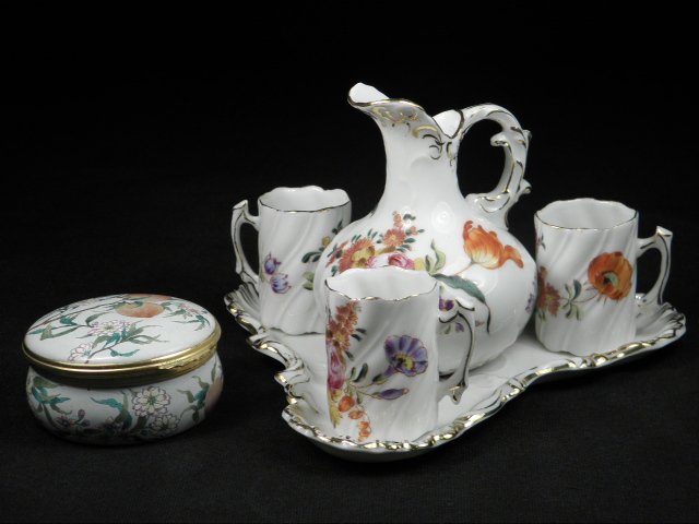 Royal Saxe five piece hand painted liquor