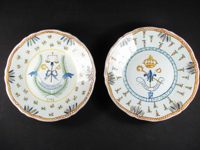 French faience armorial plates. Both