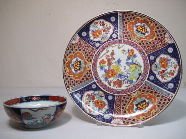 Porcelain bowl and tray with Imari