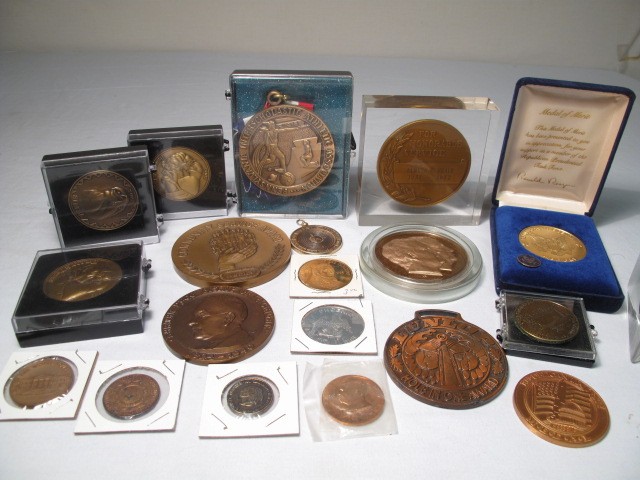 Box lot of assorted medals awards 16c30b