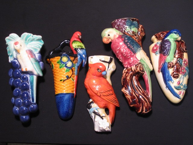 Group lot assorted bird wall pockets.