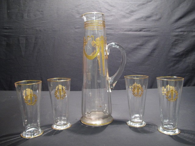 Fine crystal pitcher with four